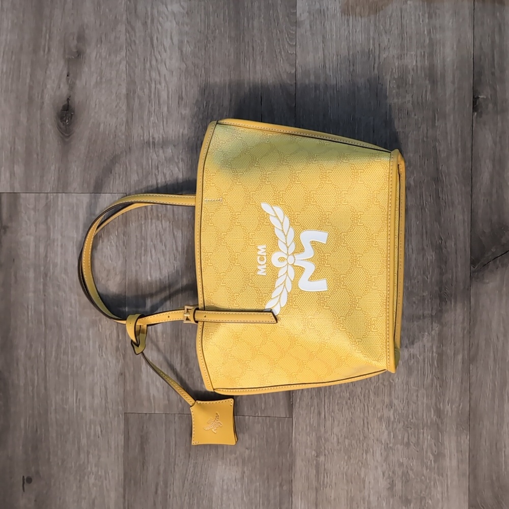 MCM Yellow Tote with Iconic Logo - Picture 3 of 4